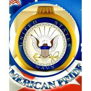 2/$10 Ornament Military United States Navy Glass Round Am. Pride Krebs Gold Blue